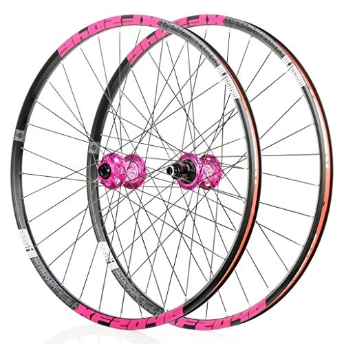 Mountain Bike Wheel : LHHL Wheel For Mountain Bike 26" / 27.5" / 29" Bicycle Wheelset MTB Double Wall Rim QR Disc Brake 8-11S Cassette Hub 6 Ratchets Sealed Bearing (Color : Pink, Size : 26")