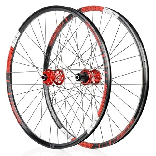 Mountain Bike Wheel : LHHL Wheel For Mountain Bike 26" / 27.5" Bicycle Wheelset MTB Double Wall Rim QR Disc Brake 8-11S Cassette Hub 6 Ratchets Sealed Bearing Red, Size : 26