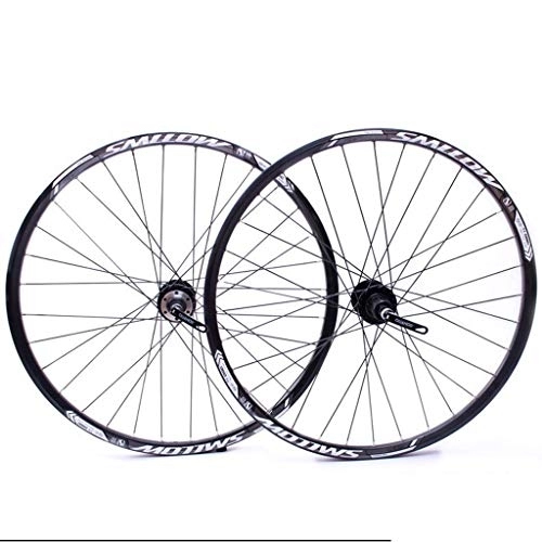 Mountain Bike Wheel : LHHL Wheelset 26" For Mountain Bike MTB Bicycle Wheel Double Wall Rim QR Disc Brake 8-10S Cassette Hub Sealed Bearing Black Spokes 32H (Color : Black)