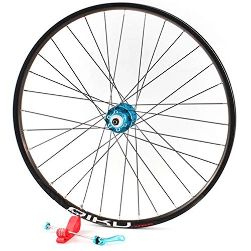 Mountain Bike Wheel : LHLCG 26" 32 Hole Mountain Wheel Disc Brake Aluminum Alloy Two Palin Card Type Black Rim Blacks Spokes Single Front Wheels, Blue