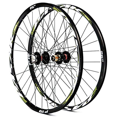 Mountain Bike Wheel : LHLCG 26" Mountain Bike Wheel Aluminum Alloy Double Rims Disc Brake Quick Release Type Drum Wheels Set, blackdrumgreenlabel