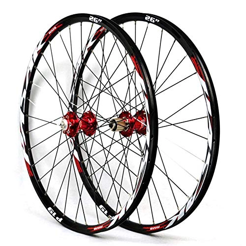 Mountain Bike Wheel : LHLCG 26" Mountain Bike Wheel Aluminum Alloy Double Rims Disc Brake Quick Release Type Drum Wheels Set, Reddrumredlabel