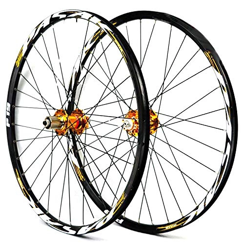 Mountain Bike Wheel : LHLCG 27.5" Mountain Bike Wheel Aluminum Alloy Double Rims Disc Brake Quick Release Type Drum Wheels Set, golddrumgoldstandard