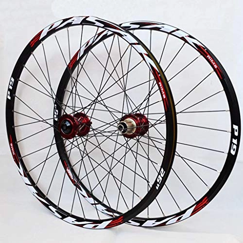 Mountain Bike Wheel : LHLCG Bicycle Wheel Set 26 / 27.5 Inch Quick Release Alloy Rim, Red, 26in