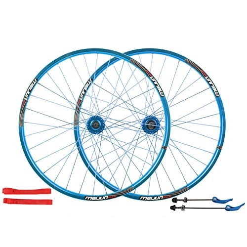 Mountain Bike Wheel : LHLCG Mountain Bike Wheel 26" Alloy Double Wheels Rim Lubricated Bead Block 32 Hole Cycling Hub, Blue