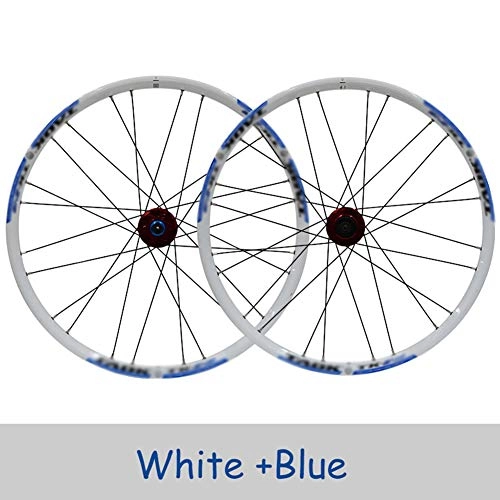 Mountain Bike Wheel : LI-Q 24 inch Bicycle front wheel rear wheel, Trekking Bike Disc brake, Quick Release Disc Brake, white+blue