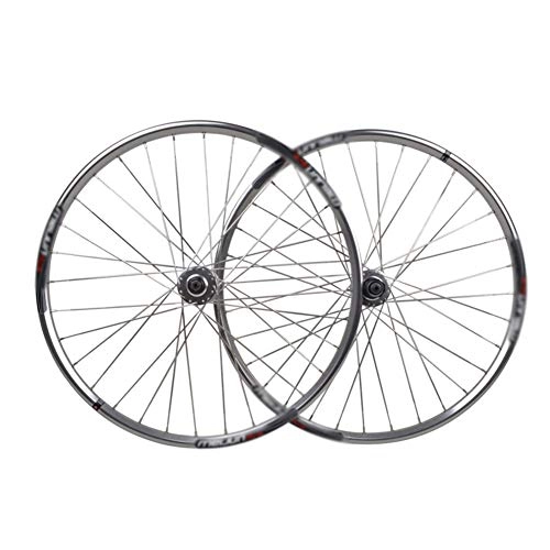 Mountain Bike Wheel : LI-Q 26 in Silver Mountain Bike Front And Rear Wheels Wheel Mountain Bike Disc Brake Wheel Set Polished Silver Flat Spokes