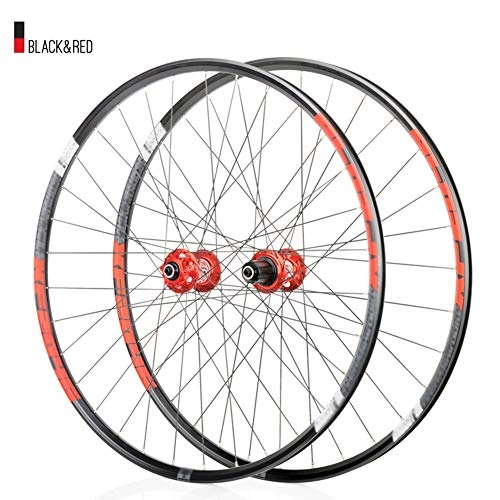 Mountain Bike Wheel : LI-Q 26" MTB Bicycle Wheel Set, Bike Bearings Hub, Compatible 7-8-9-10 Speed Freewheel Aluminum Alloy Front Rear Wheel, Red
