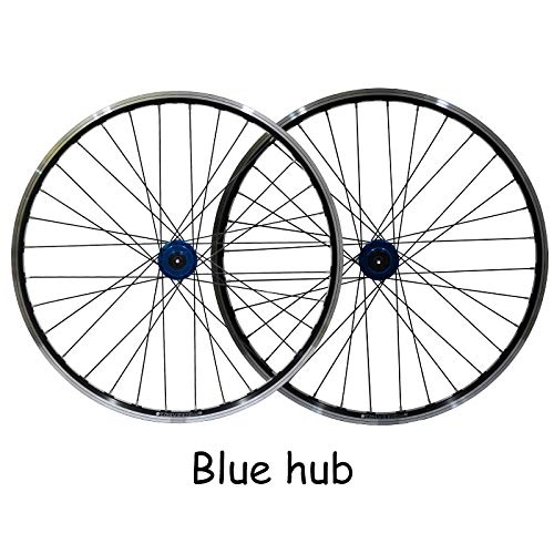 Mountain Bike Wheel : LI-Q 26" Wheels set Front and Rear Mountain Bike Disc brake and Brake Wheels, 7, 8, 9, 10 SPEED double wall v section rims (26" / FRONT + REAR), Blue