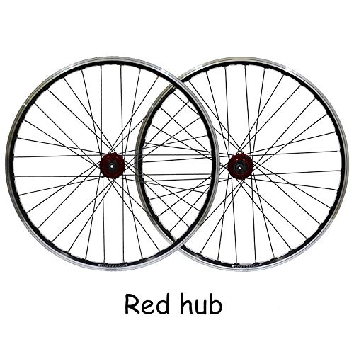 Mountain Bike Wheel : LI-Q 26" Wheels set Front and Rear Mountain Bike Disc brake and Brake Wheels, 7, 8, 9, 10 SPEED double wall v section rims (26" / FRONT + REAR), Red