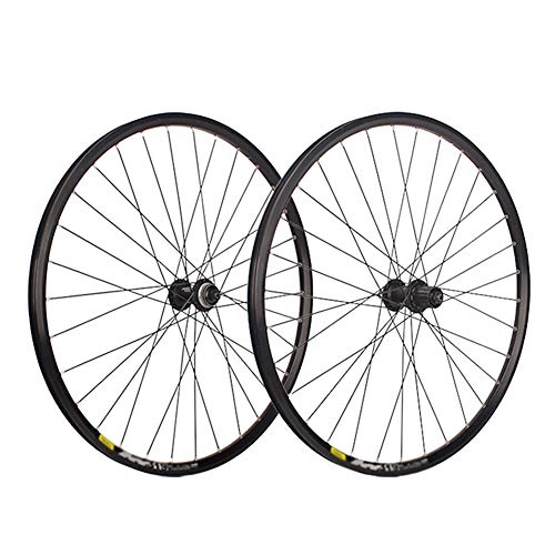 Mountain Bike Wheel : LI-Q Cycles 26" Wheelset (Front / Rear) Solid Axle BIKE / CYCLE Black Wheels - Black Spokes for Threaded Freewheel