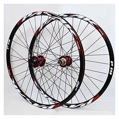 Mountain Bike Wheel : LICHUXIN 26 / 27.5 / 29in Mountain Bike Wheelset Disc Brake Thru Axle Double Wall 7 / 8 / 9 / 10 / 11 / 12 Speed Cassette Freewheel 32holes Schra‎der Valve (Color : Red, Size : 29in)