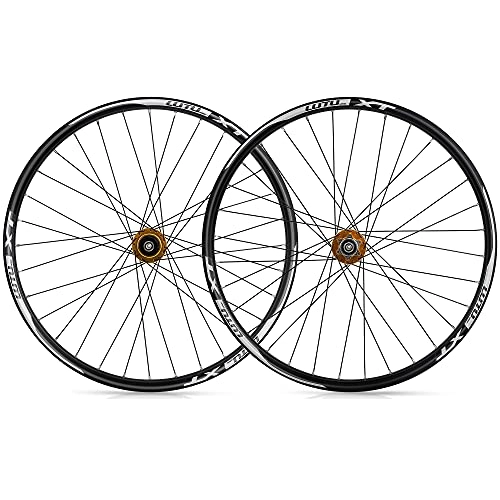 Mountain Bike Wheel : LICHUXIN 26 27.5 29in Mountain Bike Wheelset Double Wall Aluminum Alloy Rim MTB Front Rear Wheel Disc Brake Quick Release 8 9 10 11 Speed 32 Holes Super Light (Color : Gold, Size : 26in)