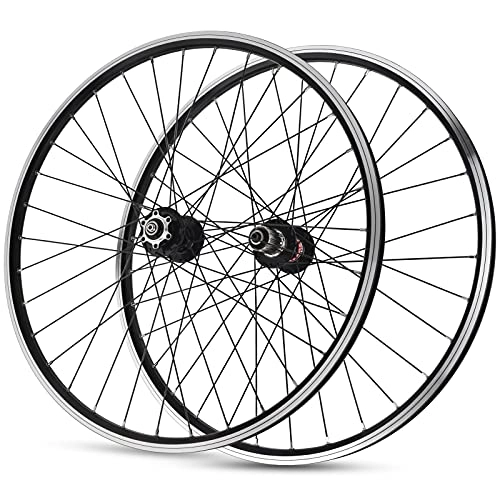 Mountain Bike Wheel : LICHUXIN 26 27.5 29in Mountain Bike Wheelset Front 2 Rear 4 Bearing Hub Disc / V Brake QR Double Wall 7 8 9 10 11 Speed Cassette Flywheel 32 Holes (Color : Black, Size : 27.5in)