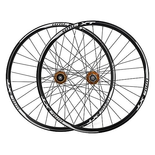 Mountain Bike Wheel : LICHUXIN 26 27.5 29in MTB Mountain Bike Wheelset Front Rear Wheel Disc Brake Quick Release 8 9 10 11 Speed Double Wall Aluminum Alloy Rim 32 Holes (Color : Gold, Size : 27.5in)