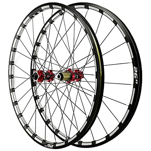 Mountain Bike Wheel : LICHUXIN 26 / 27.5 / 29inch Mountain Bike Wheelset Thru Axle Disc Brake MTB Wheel 7 8 9 10 11 12 Speed Cassette Freewheel Double Wall Rim 24 Holes 1750g (Color : Red Hub, Size : 26in)