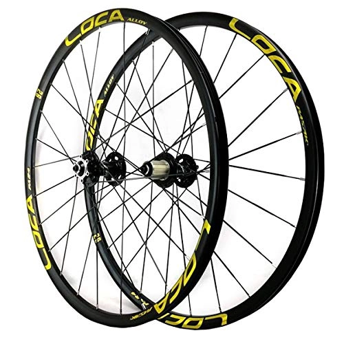 Mountain Bike Wheel : LICHUXIN 26 27.5 Inch Mtb Wheelset Six Nail Disc Brake Mountain Bike Front Rear Wheel Aluminium Rim 8 9 10 11 12 Speed Quick Release 24 Holes (Color : Yellow 2, Size : 26in)