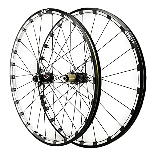 Mountain Bike Wheel : LICHUXIN 26 / 27.5in MTB Mountain Bike Wheelset Thru Axle Disc Brake 7 / 8 / 9 / 10 / 11 / 12 Speed Cassette Freewheel 24 Holes Three Sides CNC (Color : A, Size : 26in)