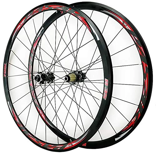 Mountain Bike Wheel : LICHUXIN 700C Disc Brake Road Bike Wheelset Thru Axle Mountain Bike Front + Rear Wheel Cyclocross Road V / C Brake 7 / 8 / 9 / 10 / 11 / 12 Speed (Color : Red)