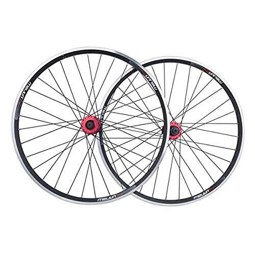 Mountain Bike Wheel : LICHUXIN Mountain Bicycle Wheelset 26 Inch, V / DiscBrake Double Wall MTB Rim Hybrid Mountain Wheels for 7 / 8 / 9 / 10 Speed Wheels (Color : Black spokes, Size : Red rub)