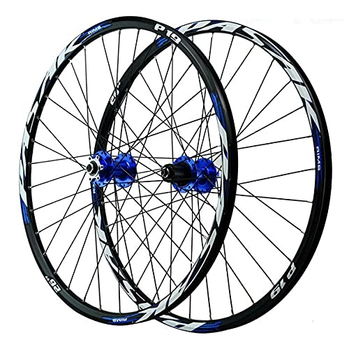 Mountain Bike Wheel : LICHUXIN Mountain Bike Wheelset 26 27.5 29 Inch Bicycle Wheel (front + Rear) Double-walled Aluminum Alloy Rim Quick Release Disc Brake 7-12speed Cassette 32H (Color : Blue, Size : 26in)