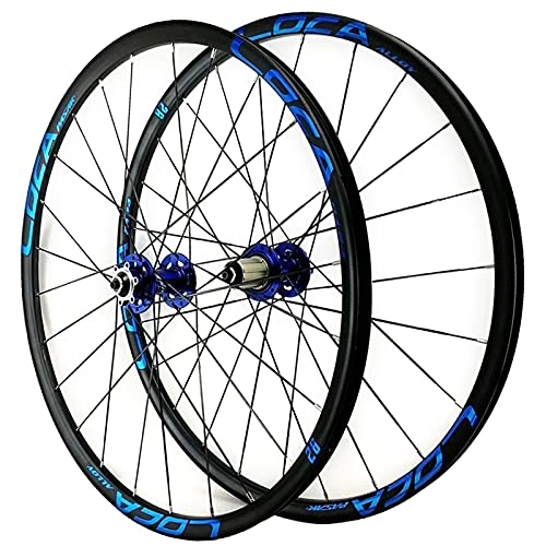 Mountain Bike Wheel : LICHUXIN MTB 26 / 27.5 / 29 Inch Mountain Bike Wheelset Flat Strip Six Holes Disc Brake Wheel Six Claw Quick Release 8 / 9 / 10 / 11 / 12 Speed Freewheel 24 Hole (Color : Blue 2, Size : 26in)