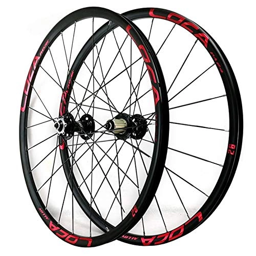 Mountain Bike Wheel : LICHUXIN Mtb 26 / 27.5 Inch Mountain Bike Wheelset Six Nail Disc Brake Front Rear Wheel Six Claw 8 9 10 11 12 Speed Quick Release 24 Holes (Color : Red 1, Size : 26in)
