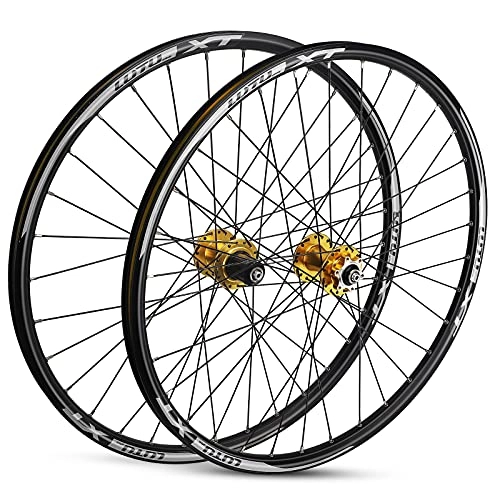 Mountain Bike Wheel : LICHUXIN Mtb Wheels 26 Wheel Set Aluminium Bicycle Frames Quick Release Disc Brakes 32H Low-Resistance fit 8 9 10 11 Speed Cassette Mountain Bike Wheelset (Color : Yellow)