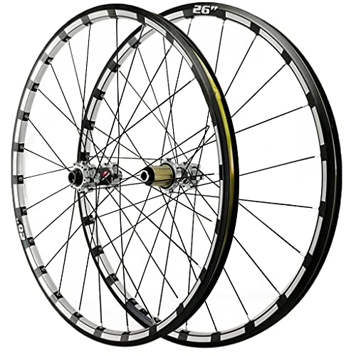 Mountain Bike Wheel : LICHUXIN ZCXBHD 26 / 27.5 In Bicycle Wheelset Hybrid Mountain Bike Wheels Double Walled Aluminum Alloy MTB Rim Disc Brake Thru Axle 24 Holes 7 / 8 / 9 / 10 / 11 / 12 Speed Cassette (Color : Silver, Size : 26in)