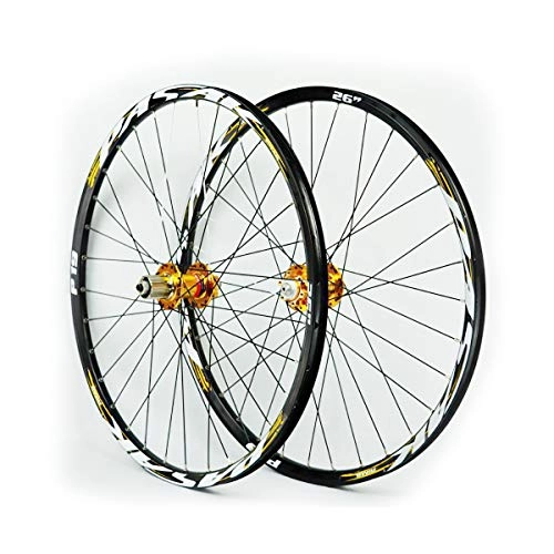Mountain Bike Wheel : LIDAUTO Mountain Bike Wheelset 26 inch 26 / 27.5" 29" 7 / 8 / 9 / 10 Speed Light Weight Aluminum Alloy, golden, 26in