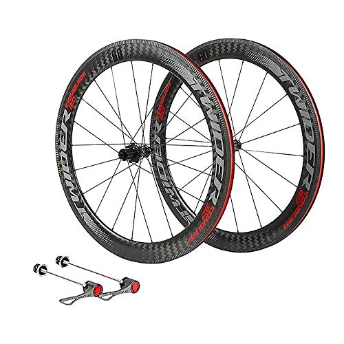 Mountain Bike Wheel : LIDAUTO Road Bike 700C WheelSet 4 Bearings Free Wheel Carbon Fiber Hub 60MM Rims Reflective Logo, red