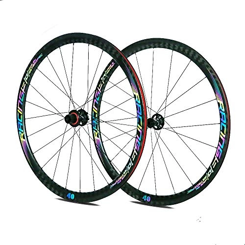 Mountain Bike Wheel : LIDAUTO Road Bike 700C WheelSet 4 Bearings Hub 38MM Carbon Fiber Rims Reflective Logo Support 8 / 9 / 10 / 11 speed Free Wheel