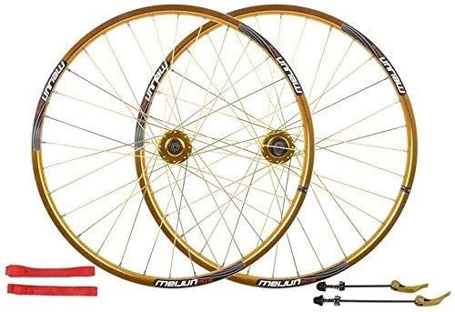 Mountain Bike Wheel : LILIS Wheel Mountain Bike Bicycle wheelset 26 inch, double-walled aluminum alloy bicycle wheels disc brake mountain bike wheel set quick release American valve 7 / 8 / 9 / 10 speed (Color : Gold)