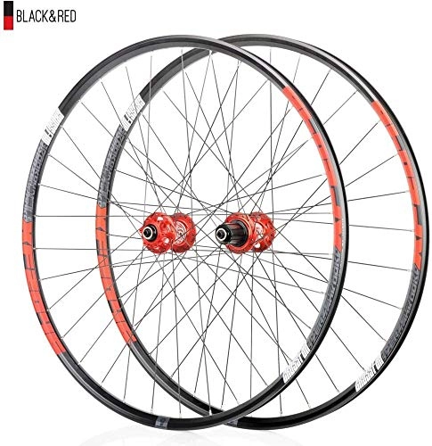 Mountain Bike Wheel : LIMQ Bicycle Wheel 26 / 27.5 / 29 Inches Pair Of Wheels MTB Rim Alloy Double Wall 18.5mm QR Disc Brake Front And Back 8 9 10 11 Speed, Red-26er