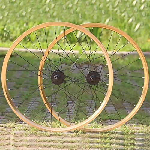 Mountain Bike Wheel : LIMQ Bicycle Wheelset, 26 Inch Silver Rear Mountain Bike Wheel 32 / 36 Hole Color Mountain Bike Rotary Disc Brake Wheel Set With PVC Tire Pad, Gold