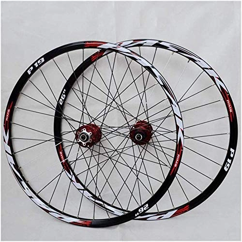 Mountain Bike Wheel : LIMQ Mountain Bicycle Wheels, Bicycle Wheel 29 / 26 / 27.5 Inch (Front + Rear) Rim ATV Double Wall Aluminum Alloy Quick Release Disc Brake 32H 7-11 Speeds, Red-26in