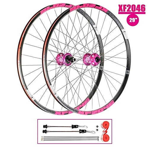 Mountain Bike Wheel : LIMQ Wheel Mountain Bike 29" Double Wall Alloy Rim Disc Brake Hub For 29 X 1.7-2.4" Tire Pink - 2050g / Pair