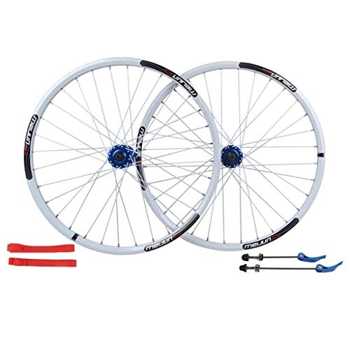 Mountain Bike Wheel : LJP 26 inch mountain bike brake wheel 32 hole before and after the bicycle wheel Aluminum Alloy bicycle wheels, DIY color collocation (Color : White)