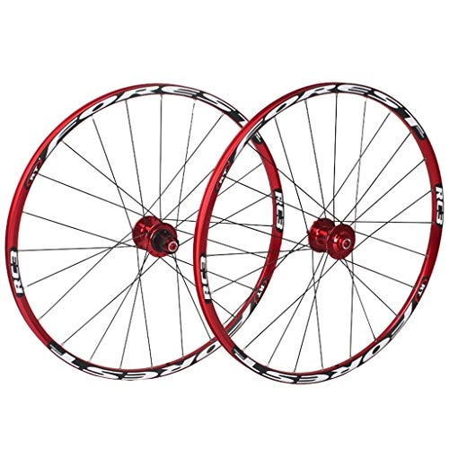 Mountain Bike Wheel : LJP 26" Mountain Bike Rear Wheel， Front And Rear QR Cass Disc Hybrid Boxed Wheelset Bearing Hub Wheel Set (Color : Red)
