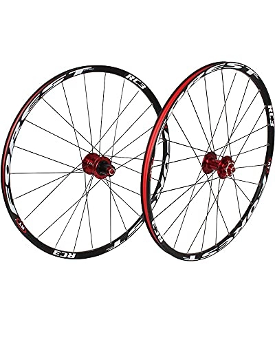 Mountain Bike Wheel : LLC 26 / 27.5" Mountain Bike Wheelset Double-Walled Alloy Wheel Rims Disc Brake Bicycle Front & Rear Wheels 24H Quick Release Hub, Black Red, 26 inches
