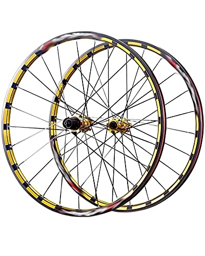 Mountain Bike Wheel : LLC 26 / 27.5" Mountain Bike Wheelset Double-Walled Alloy Wheel Rims Disc Brakes Bicycle Front & Rear Wheels Quick Release 7-11Speed Hub, Gold, 26 inches