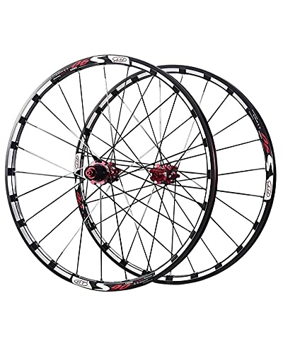 Mountain Bike Wheel : LLC 26 / 27.5" Mountain Bike Wheelset Double-Walled Alloy Wheel Rims Disc Brakes Hub 24H Bicycle Front & Rear Wheels, Red, 26 inches