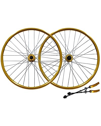 Mountain Bike Wheel : LLC 26" Mountain Bike Wheelset Double-Walled Alloy Wheel Rims Disc Brake 32H Hub Quick Release Cycling Wheels, Gold
