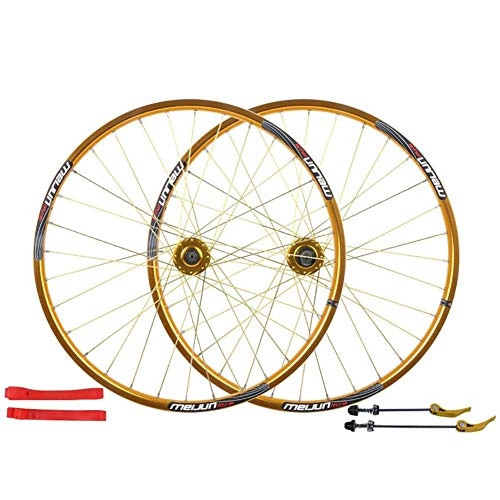 Mountain Bike Wheel : LOO LA 26"*1.35~2.125 Mountain bike front wheel rear wheel bicycle wheelset Aluminum alloy double disc brake ring 32holes disc 7 / 8 / 9 / 10 speed, Gold