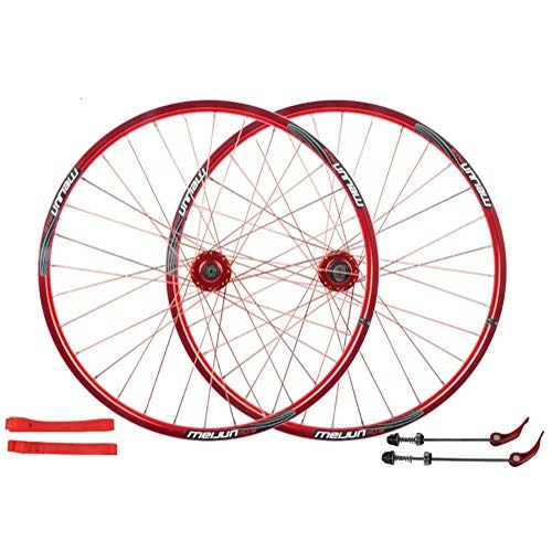 Mountain Bike Wheel : LOO LA 26"*1.35~2.125 Mountain bike front wheel rear wheel bicycle wheelset Aluminum alloy double disc brake ring 32holes disc 7 / 8 / 9 / 10 speed, Red