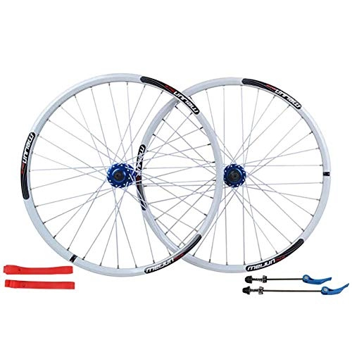 Mountain Bike Wheel : LOO LA 26"*1.35~2.125 Mountain bike front wheel rear wheel bicycle wheelset Aluminum alloy double disc brake ring 32holes disc 7 / 8 / 9 / 10 speed, White