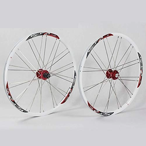 Mountain Bike Wheel : LOO LA 26 inch Mountain bike wheelset, bicycle wheel (front rear) Double-layer aluminum alloy rim stainless steel spokes Front 24 holes, rear 28 holes, White