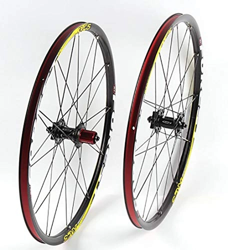 Mountain Bike Wheel : LOO LA Mountain Bike Wheelset, 26 / 27.5 Inch Bicycle Wheel (Front Rear) Double-layer aluminum alloy rim Hexagon Star 120 Rings 5 Palin Hubs 24 holes, Red