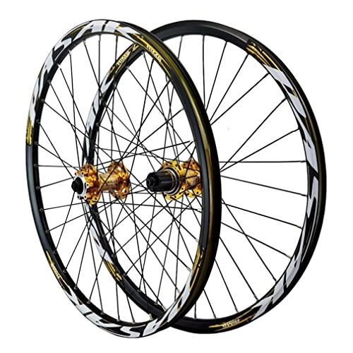 Mountain Bike Wheel : LSRRYD 24" Mountain Bike Wheelset Disc Brake Wheel Set BMX MTB Rim Quick Release Folding Bicycle Wheels 32H Hub For 7 / 8 / 9 / 10 / 11 / 12 Speed Cassette 1886g (Color : Gold, Size : 24'')
