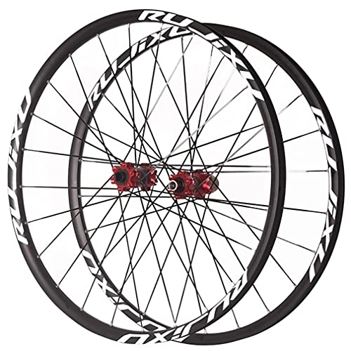 Mountain Bike Wheel : LSRRYD 26 / 27.5 / 29 Inch Mountain Bike Wheelset Carbon Hub 24H Rim Flat Spokes Disc Brake MTB Bicycle Wheels Fit 7-11 Speed Cassette Bolt On 1590g (Color : Red, Size : 26 in)
